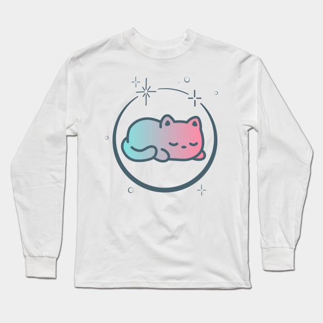 Cute Cat Kitten Kitty in Space Galaxy Long Sleeve T-Shirt by Cute Cat Designs